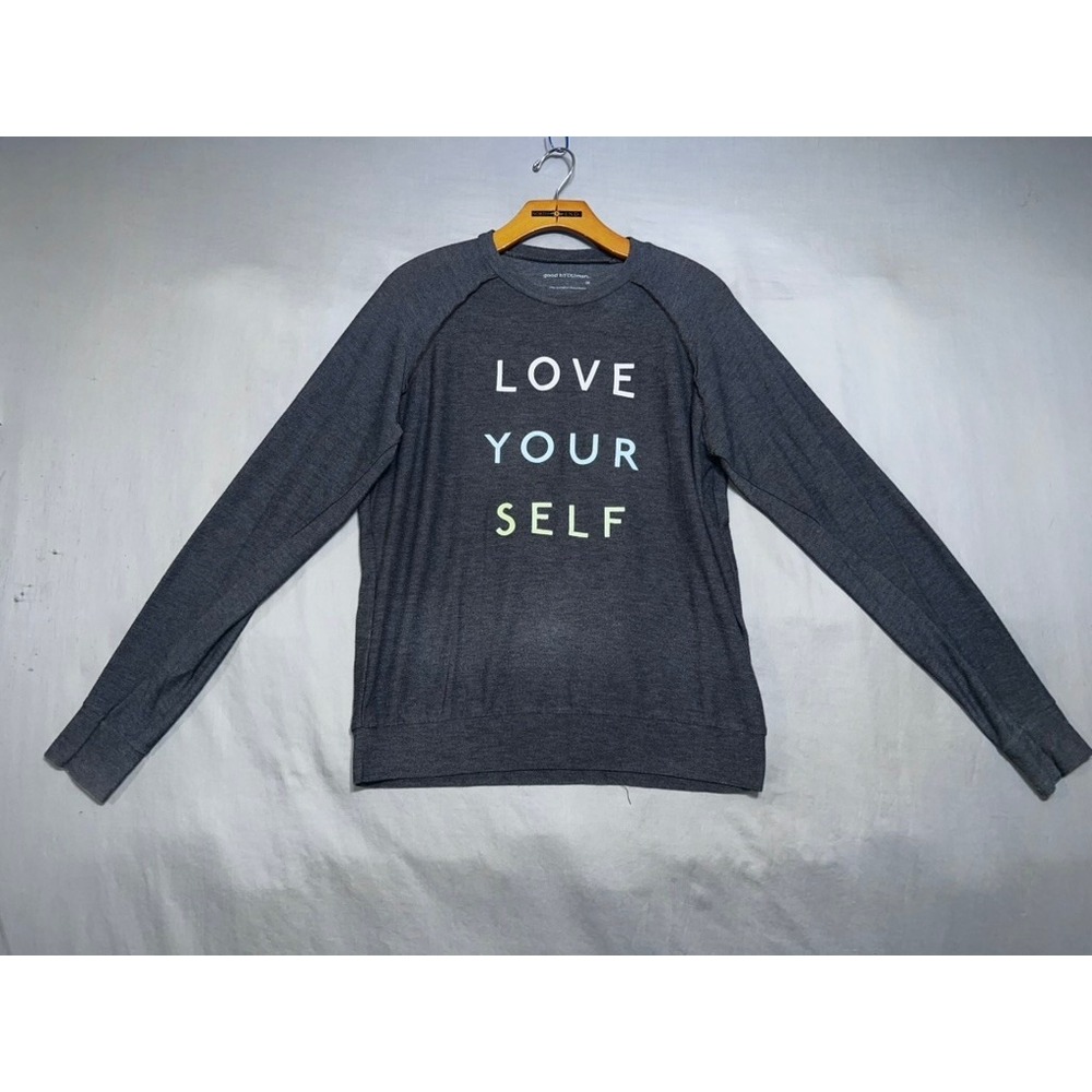 good hYOUman Love Your Self Raglan Graphic Pullover Sweatshirt Charcoal Gray XL
